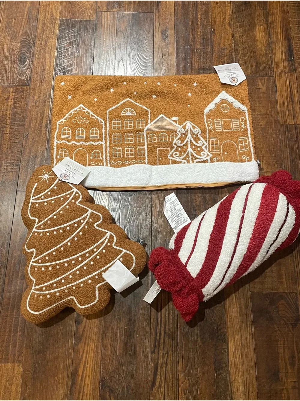 Cozy Holiday Pillow Trio - Brown Gingerbread, Red & White Candy